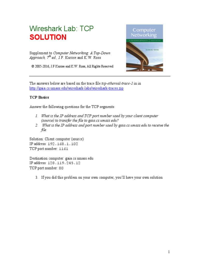Solution: Wireshark Lab: TCP | PDF | Transmission Control Protocol ...