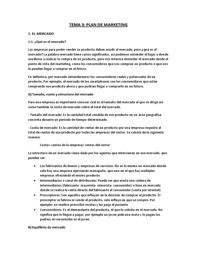 Tema 3. Plan de Marketing | PDF | Monopolio | Mercado (economía)