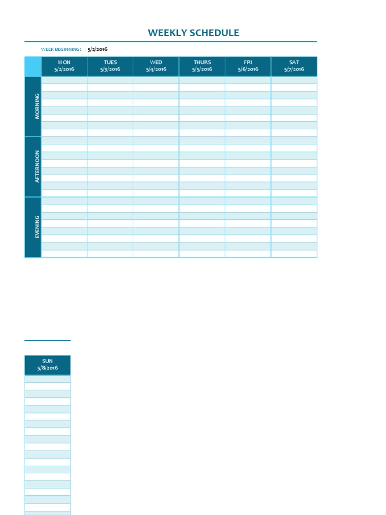 Weekly Schedule: MON Tues WED Thurs FRI SAT 5/2/2016 5/3/2016 5/4/2016 ...