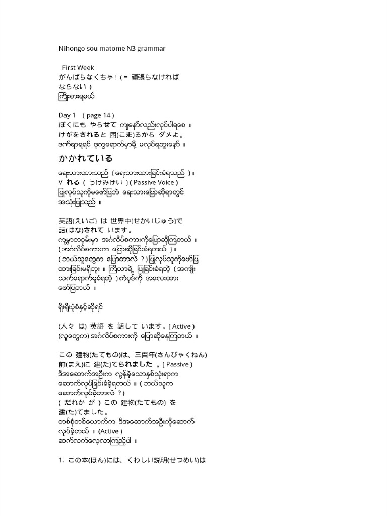 Nihongo Sou Matome N3 Grammar With Myanmar Translation Pdf