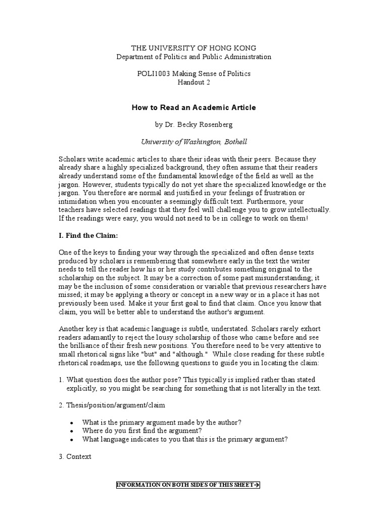 Reading Academic Articles Guide | PDF | Argument | Evidence