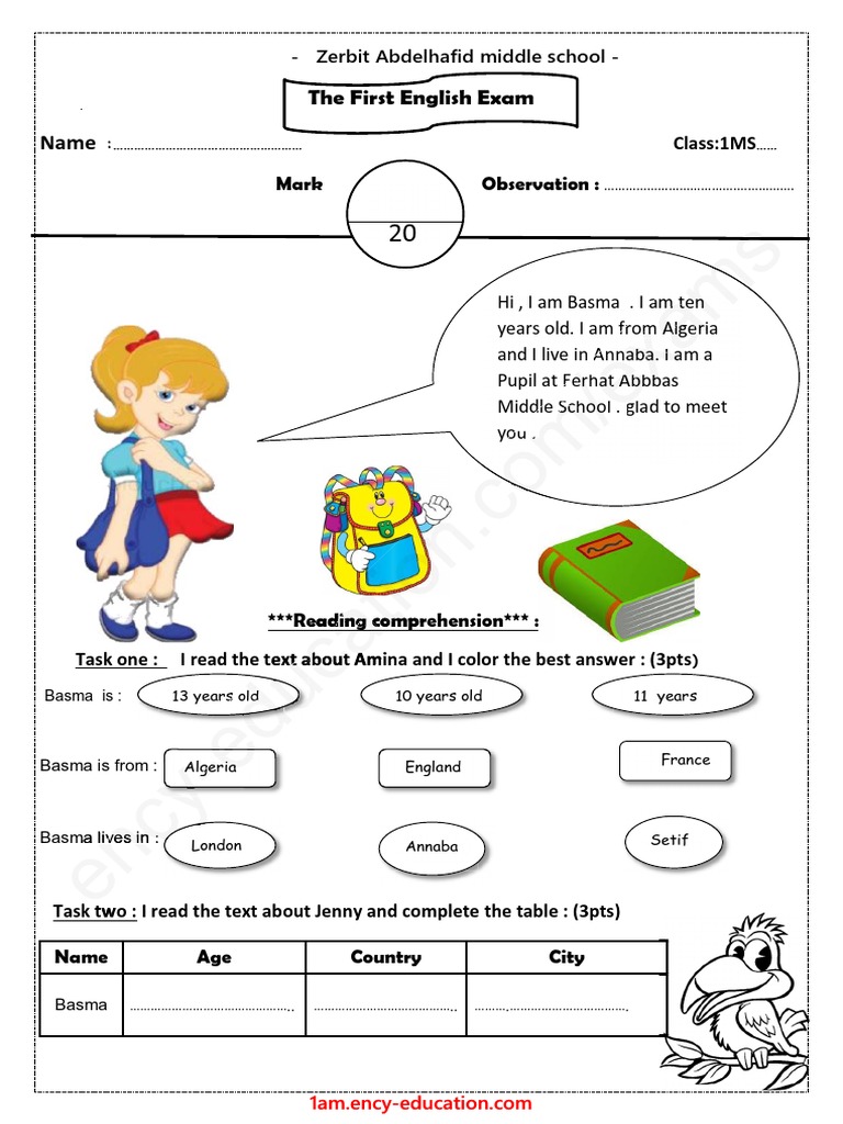 Grade 1MS English Exam Template | PDF | Cognition | Communication