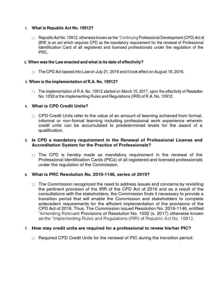 Overview of RA 10912: CPD Act 2016 | PDF | Professional Development ...