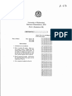 University of Hyderabad PH.D - Statistics - 2012