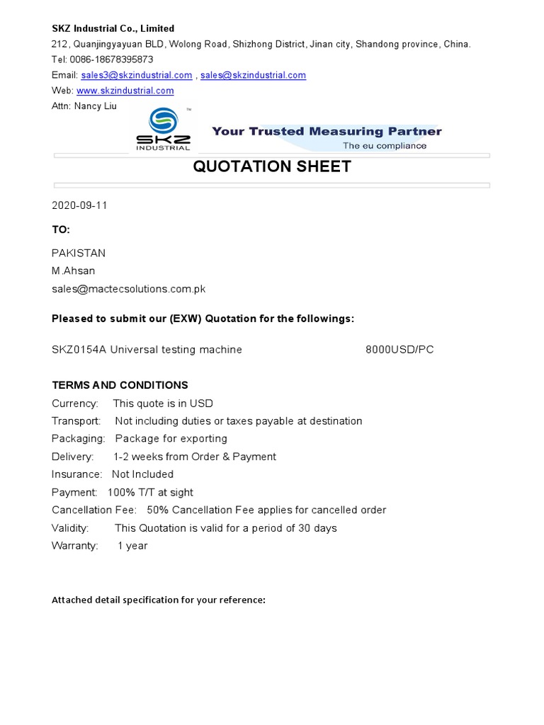 Krautkramer Branson CL304 Quotation | PDF | Applied And ...