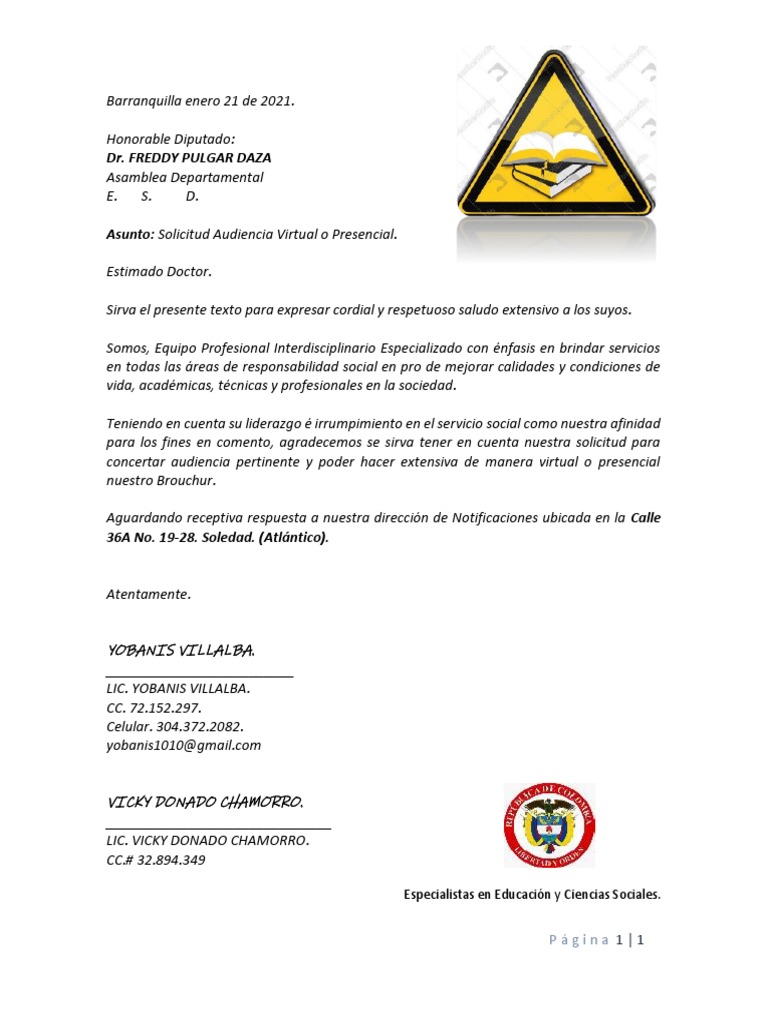 Solicitud Audiencia Virtual O Presencial Pdf