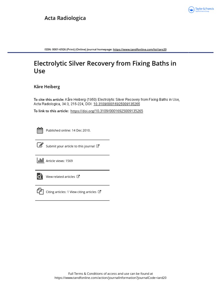 Electrolytic Silver Recovery in Fixing Baths | PDF | Cathode | Silver