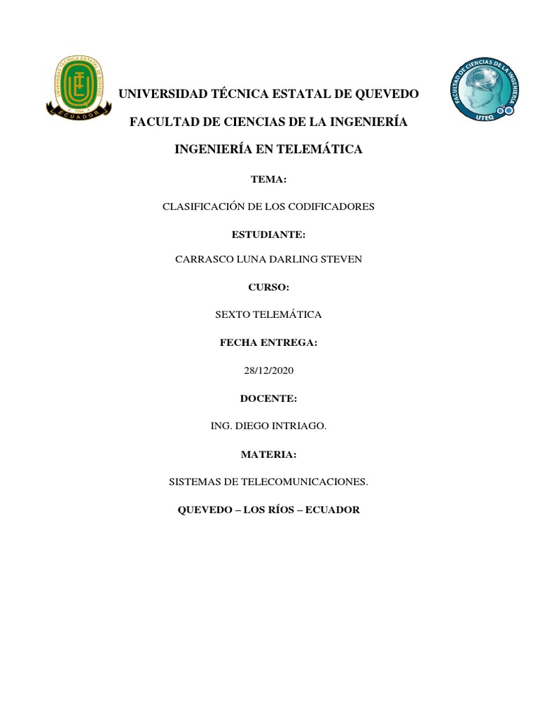 Clasificacion de Codificadores PDF Algoritmos Procesamiento de la