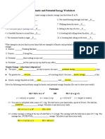 Kinetic and Potential Energy Worksheet Answer Key