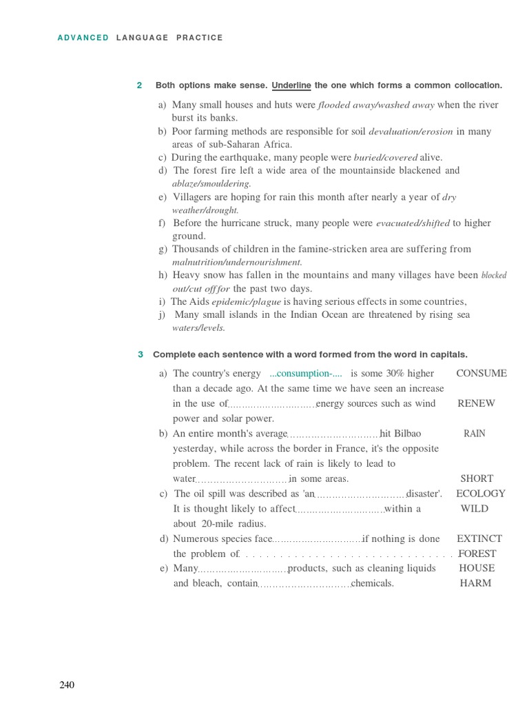 Advanced Language Practice Exercises | PDF | Rain | Poverty