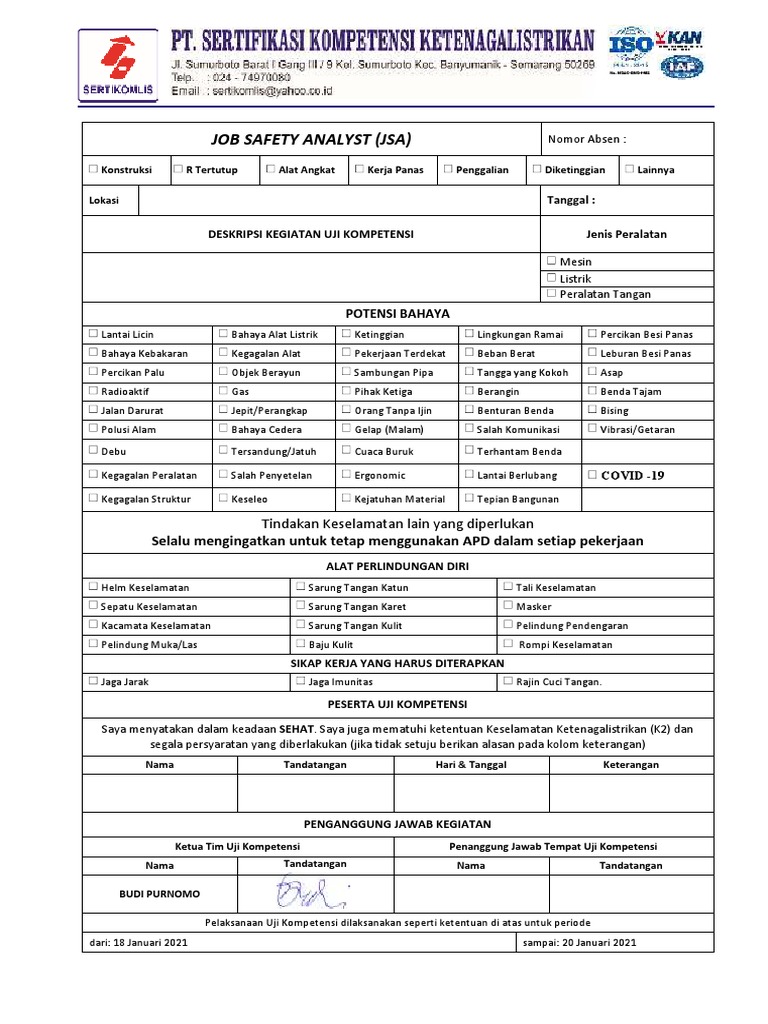 Contoh JSA untuk Kegiatan Konstruksi | PDF
