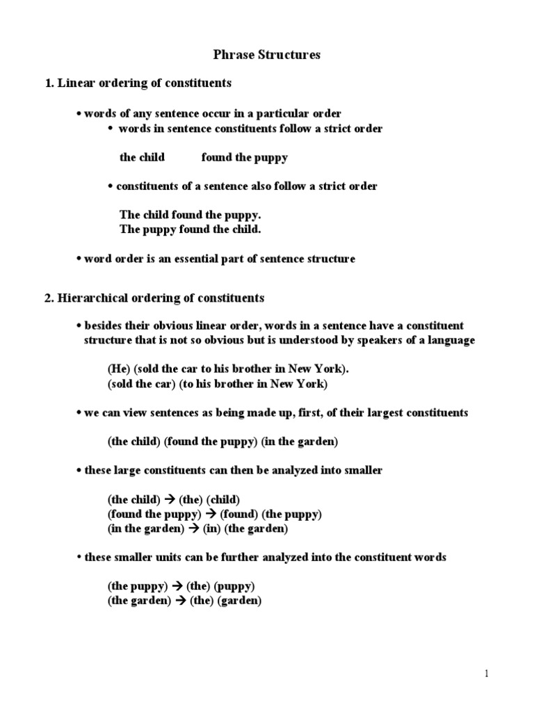Phrase Structures: 1. Linear Ordering of Constituents | PDF | Phrase ...