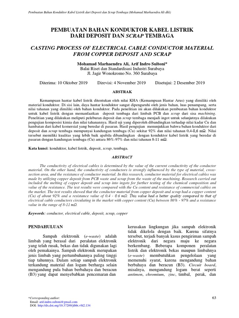 Konduktor Kabel Listrik dari Scrap Tembaga | PDF
