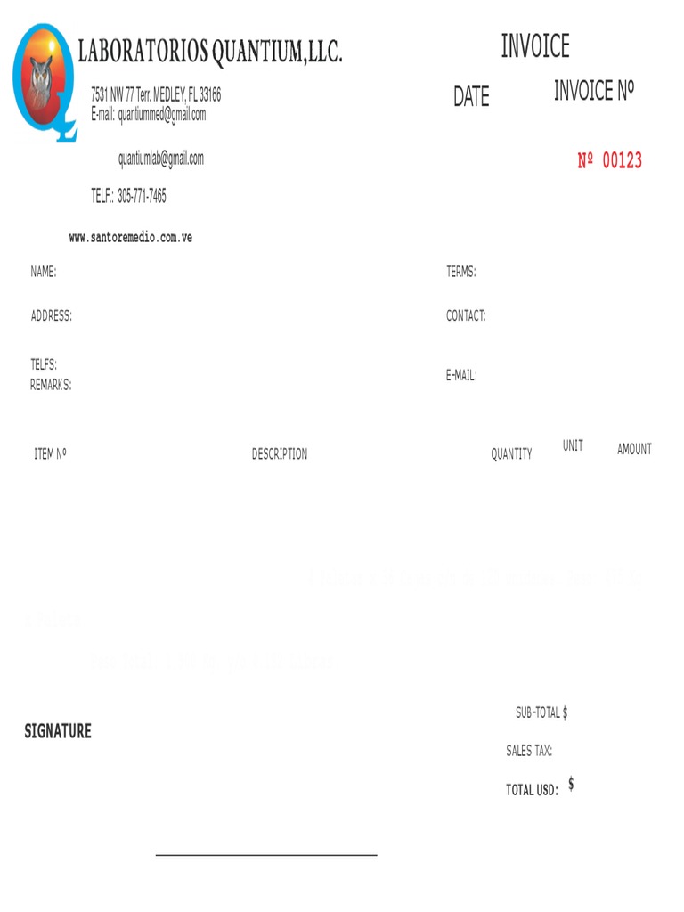 Invoice for Paletas Sale - Medley, FL | PDF