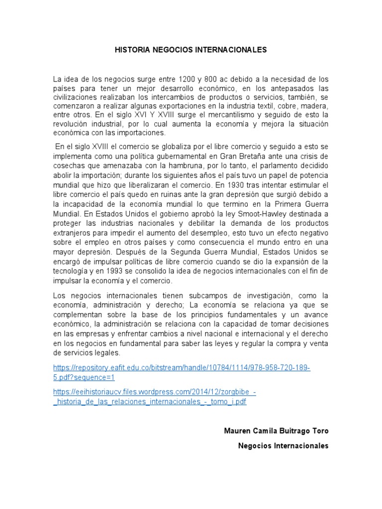 Evolución de los Negocios Internacionales | PDF | Gran depresion | Comercio