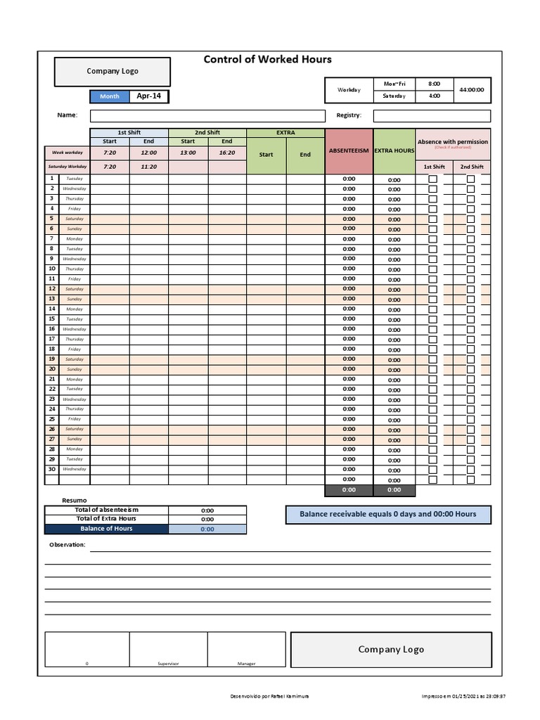 Control Worked Hours - Controle de Horas Trabalhadas | PDF | Business ...