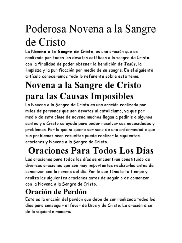 Novena a la Sangre de Cristo: Oraciones y Guía | PDF | Oración | Cristo ...