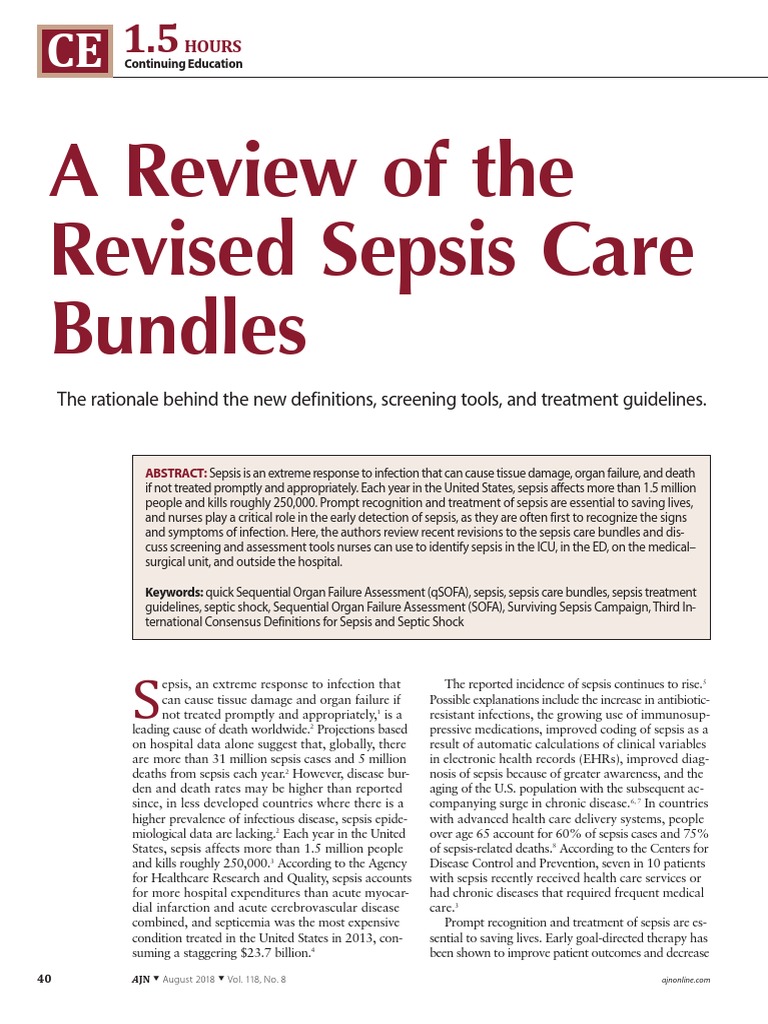 A Review of Revised Sepsis Care Bundles PDF Sepsis Shock