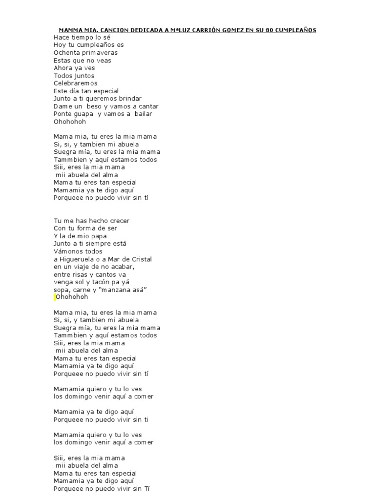 Mama Mia Letra
