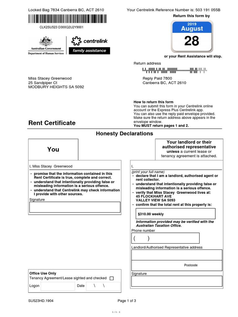 Rent Certificate PDF Privacy Leasehold Estate