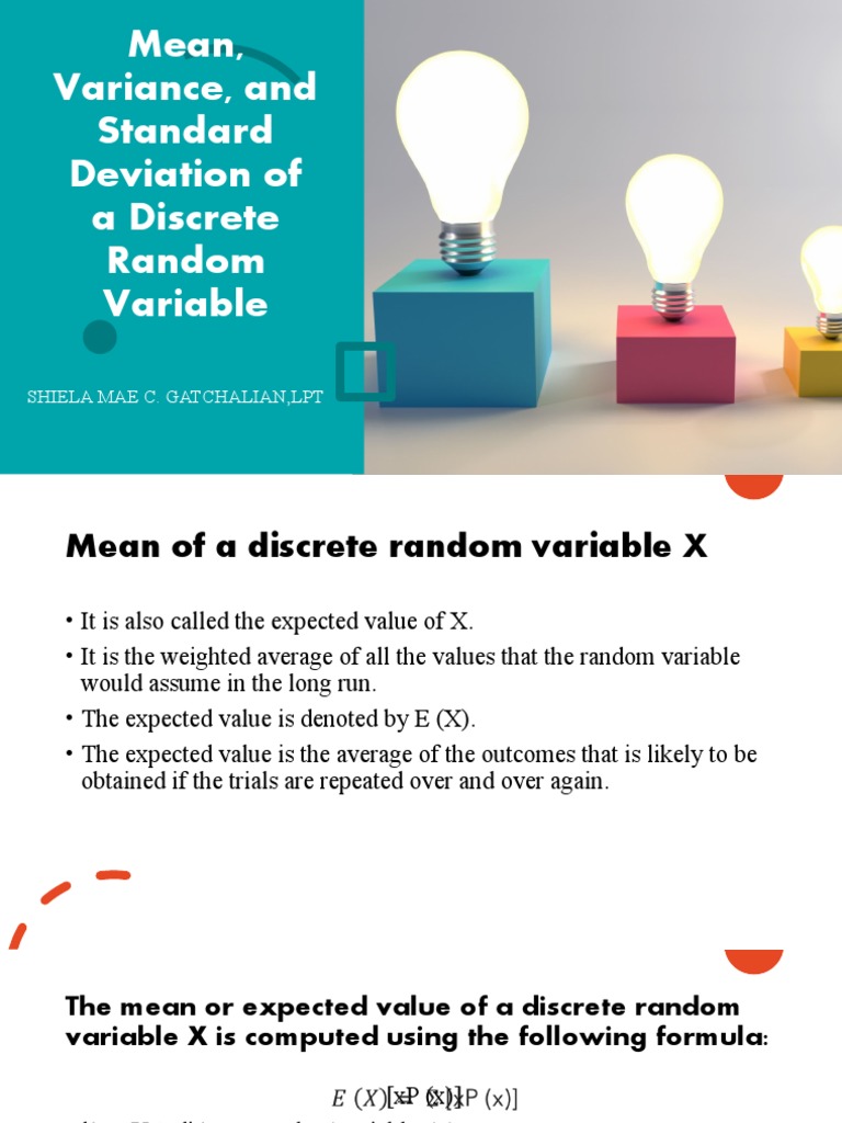 Mean, Variance, and Standard Deviation of | PDF | Expected Value | Variance