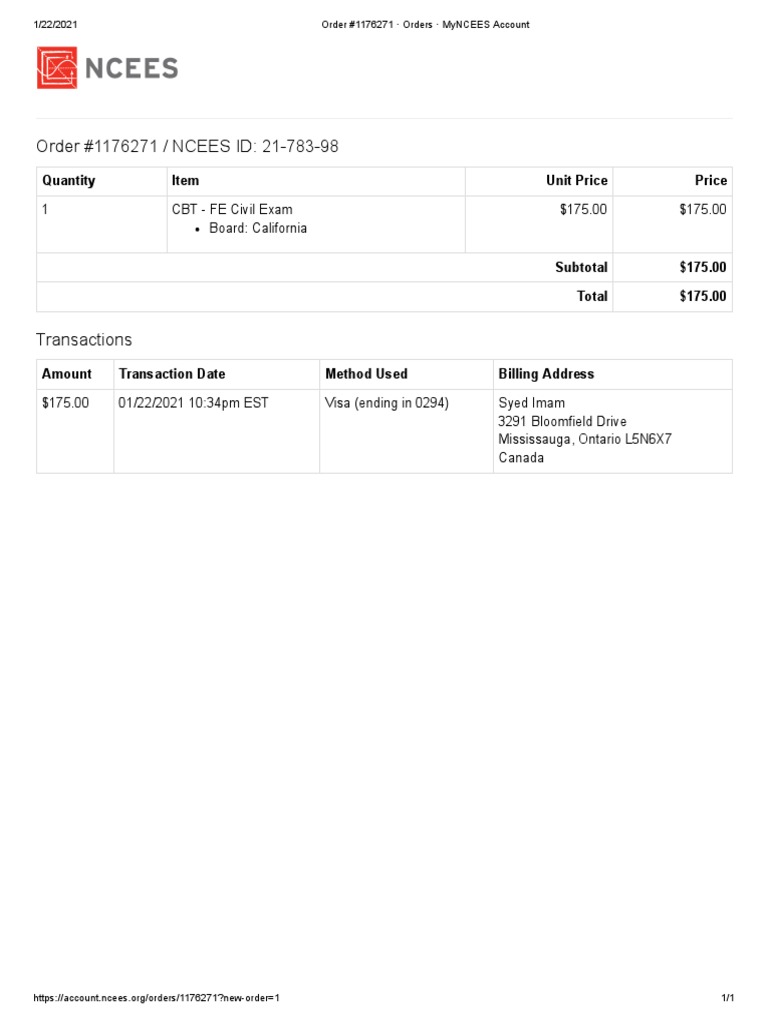 FE Civil Exam Payment Receipt | PDF