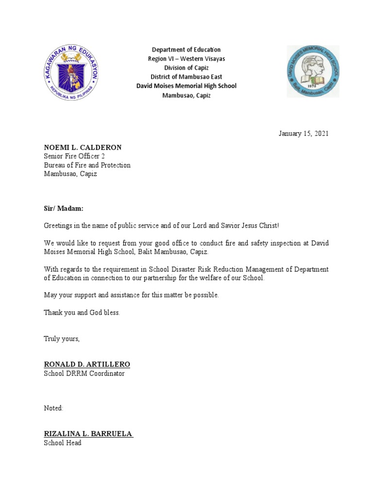 BFP Letter Fire and Safety Inspection PDF