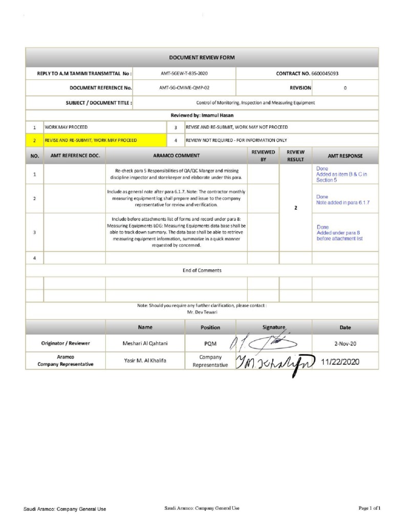 Control of Monitoring, Inspection, and Measuring Equipment - Rev. 01 ...