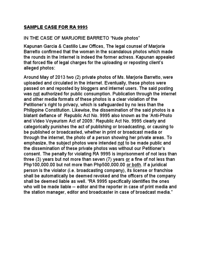 Marjorie Barretto RA 9995 Case Summary | PDF | Policy | Misconduct