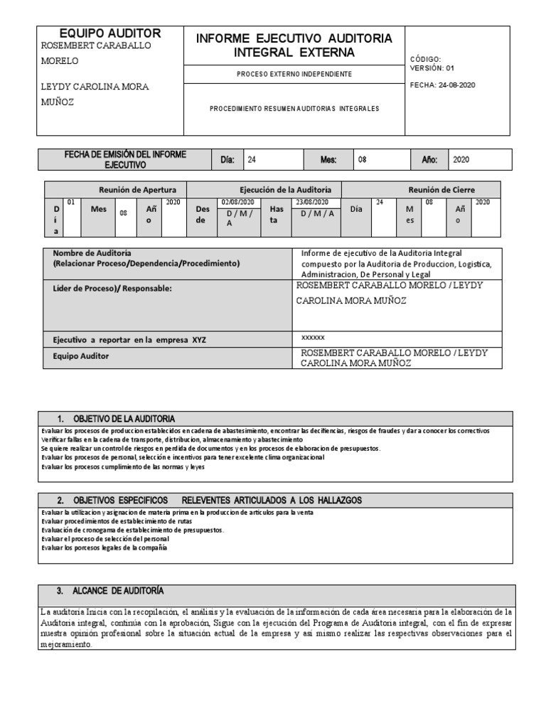 Informe Ejecutivo Auditoría Integral | PDF | Auditoría | Contabilidad y ...