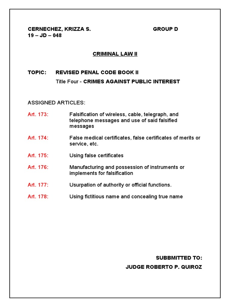 Law Students' Guide to Penal Code | PDF | Forgery | Telegraphy