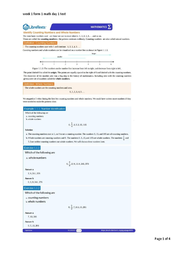 Week 1 Form 1 Math Day 1 Text | PDF | Career & Growth