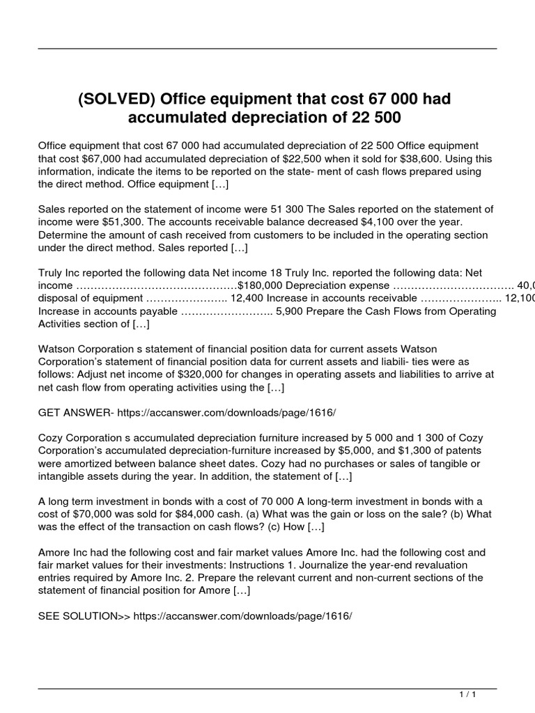 Solved Office Equipment That Cost 67 000 Had Accumulated Depreciation