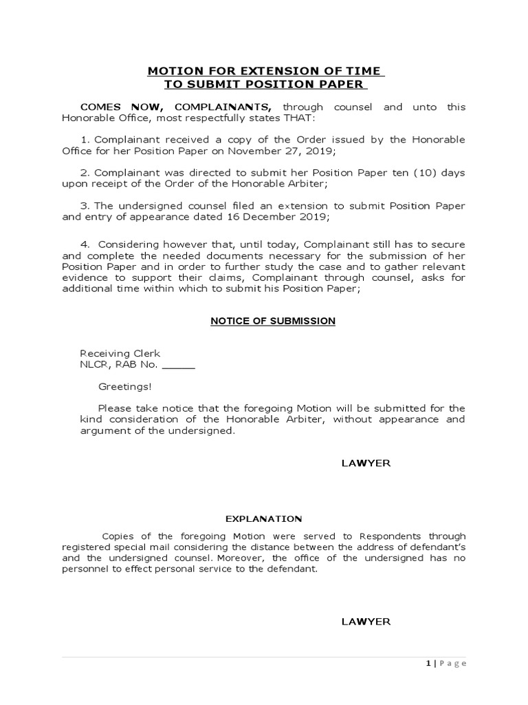 Motion for Extension of Time to Submit Paper | PDF