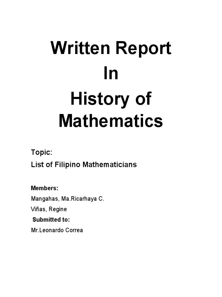 Written Report in History of Mathematics Topic List of Filipino