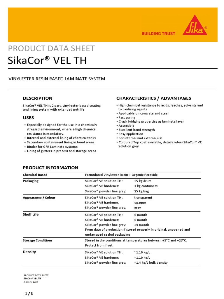 Sikacor® Vel TH Product Data Sheet PDF Epoxy Relative Humidity