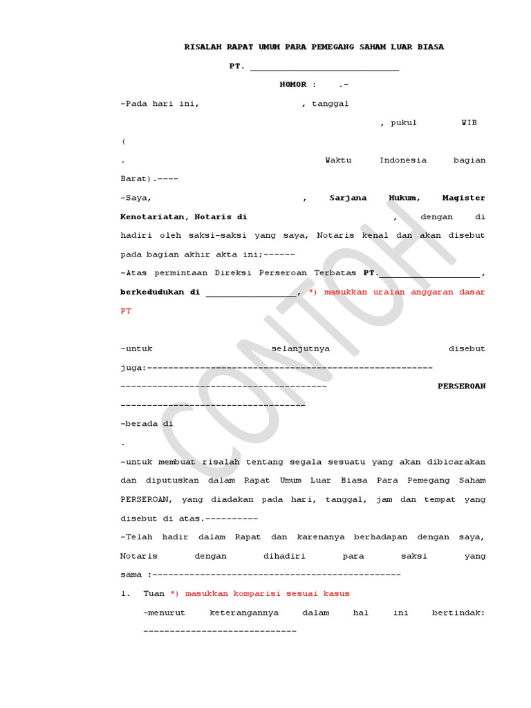 Risalah RUPS Luar Biasa Penjualan Saham | PDF