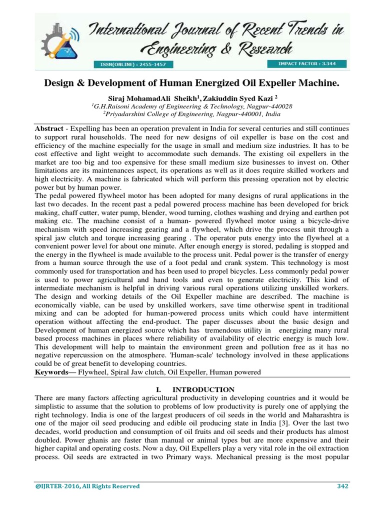 Human-Powered Oil Expeller Design | PDF | Clutch | Fuels
