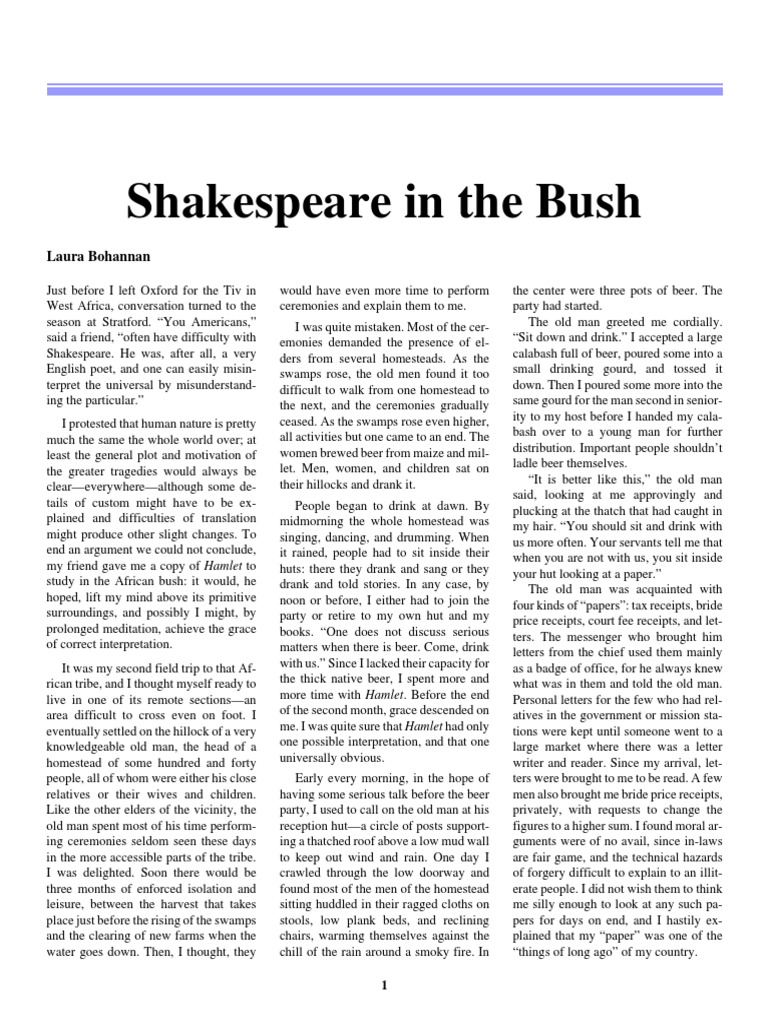 BOHANNAN Shakespeare in The Bush EN PDF Hamlet