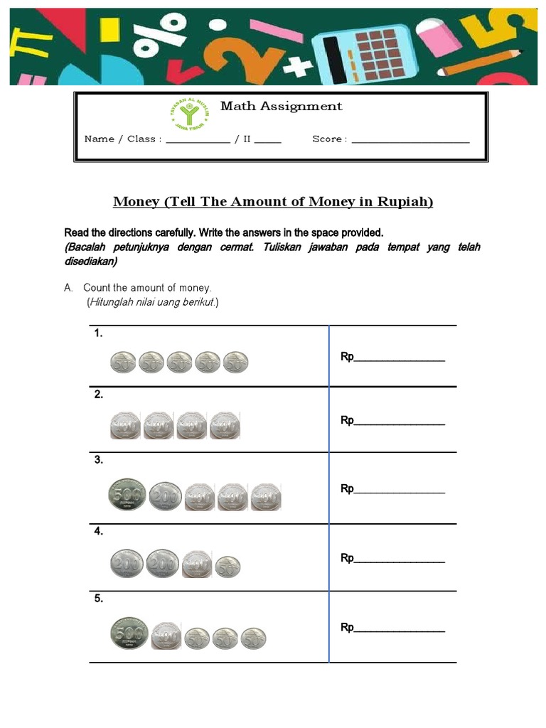 Worksheet Soal Matematika Uang Rupiah | PDF
