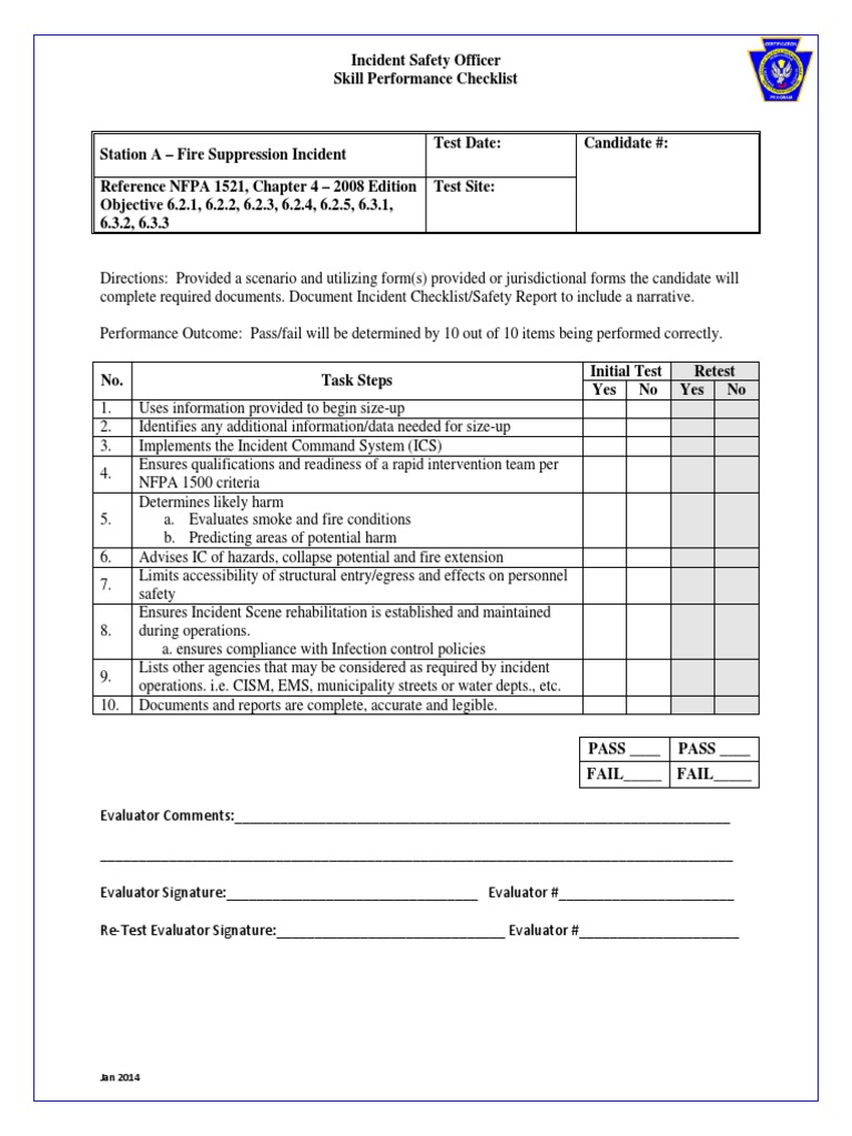 Incident Safety Officer Skill Checklist | PDF | Firefighter | Incident ...