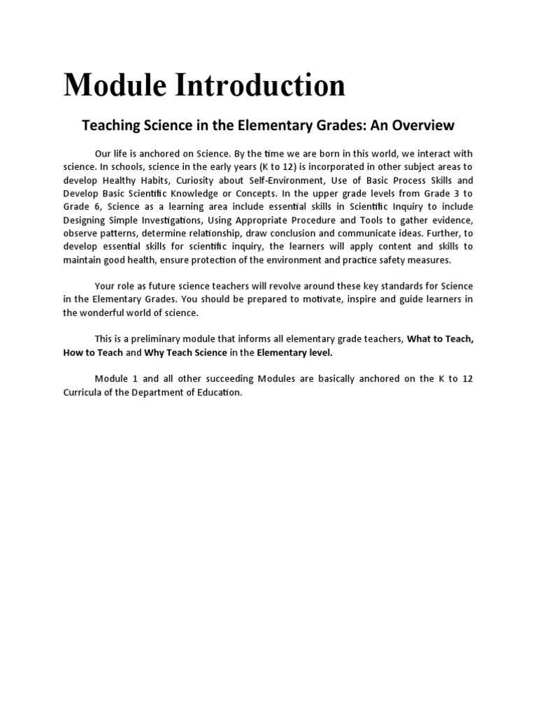 Module Introduction: Teaching Science in The Elementary Grades: An ...