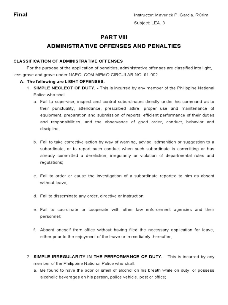 PNP Administrative Offenses Overview | PDF | Police | Crime & Violence