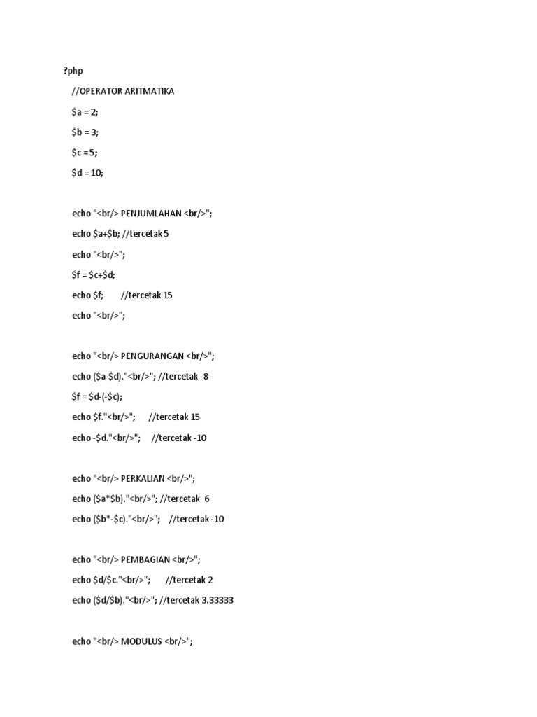 Operator Aritmatika dalam PHP | PDF | Bisnis | Teknologi & Rekayasa