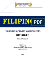 Filipino 9 Aralin 2 Worksheet