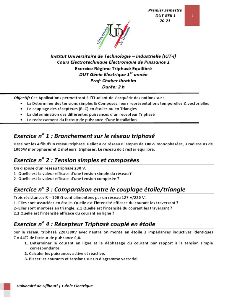 Calcul De Puissance En Triphasé 380v Exercice D'application - chp2 | PDF | Tension électrique | Puissance  (physique)