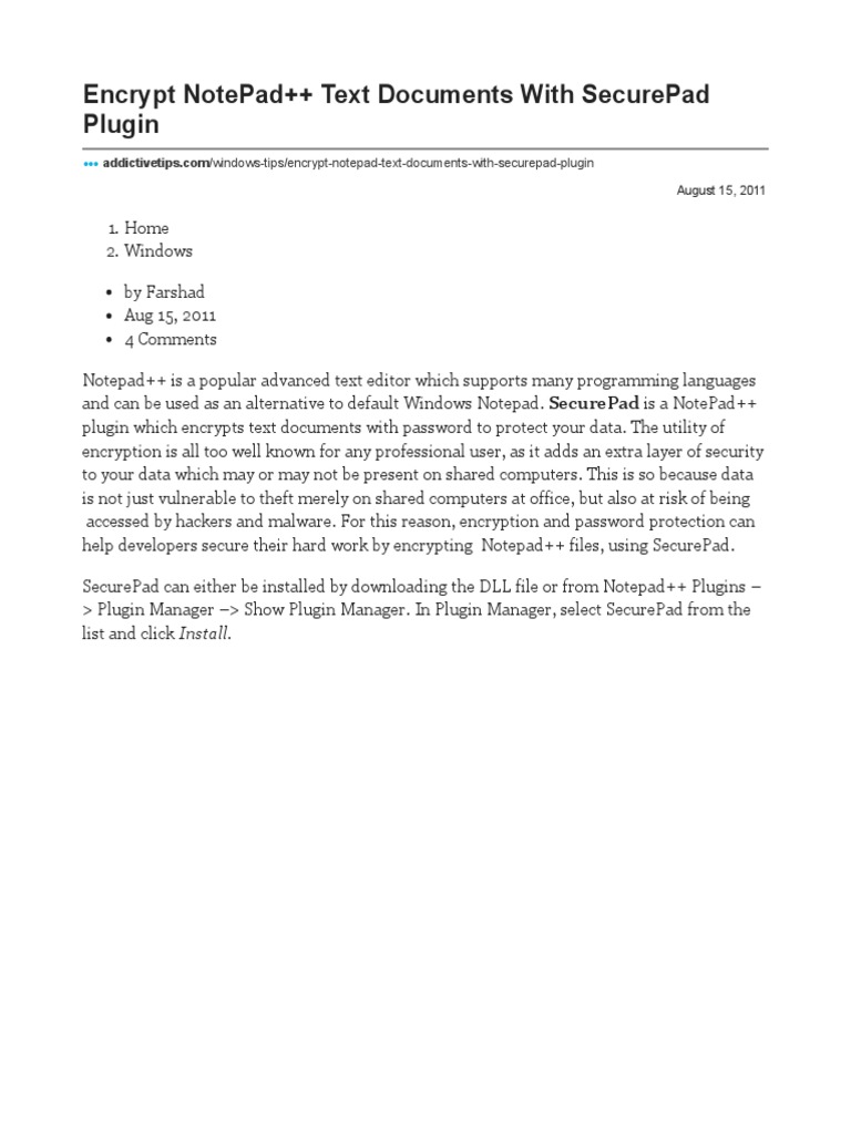 Encrypt NotePad++ Text Documents With SecurePad Plugin | PDF