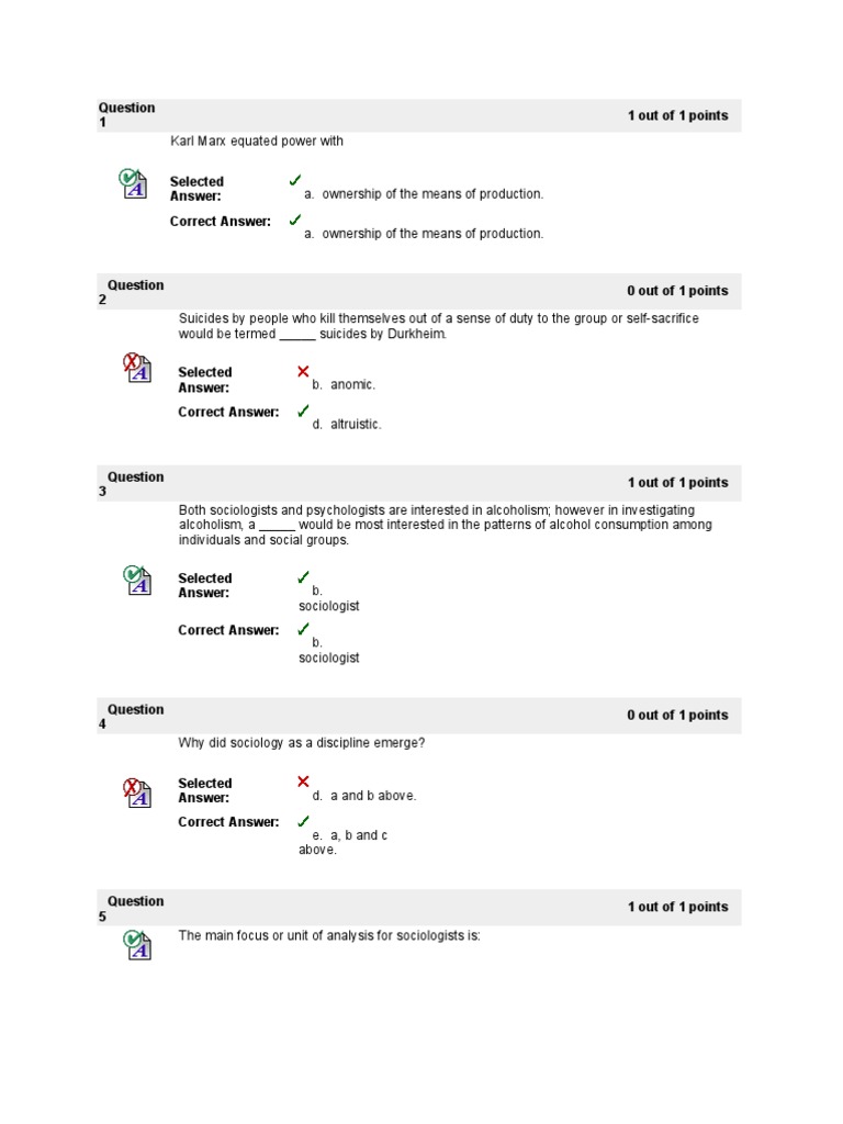 Sociology Chapter 1 Quiz Insights | PDF | Sociology | Social Conflict
