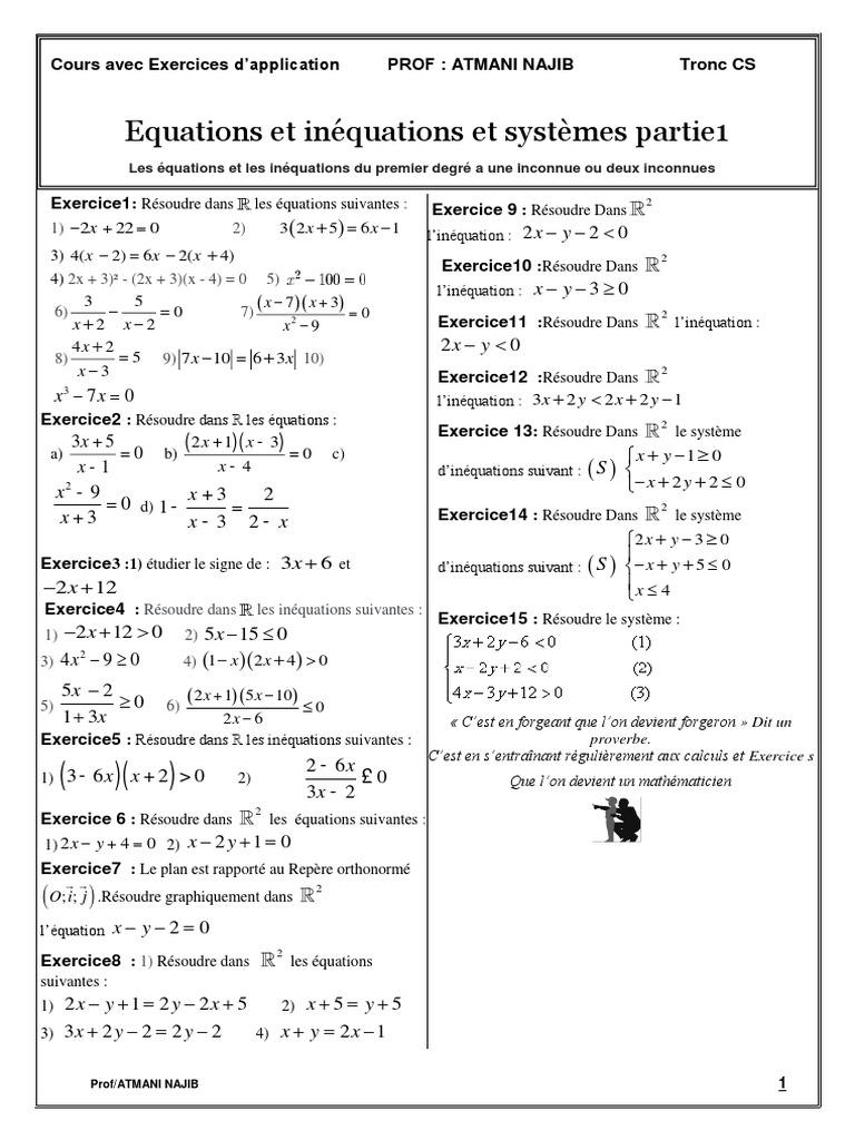 Exercice équation 3eme Avec Corrigé Pdf Equations Et Inequations Du 1er Degre Exercices Non Corriges 1 | PDF |  Algèbre | Enseignement des mathématiques