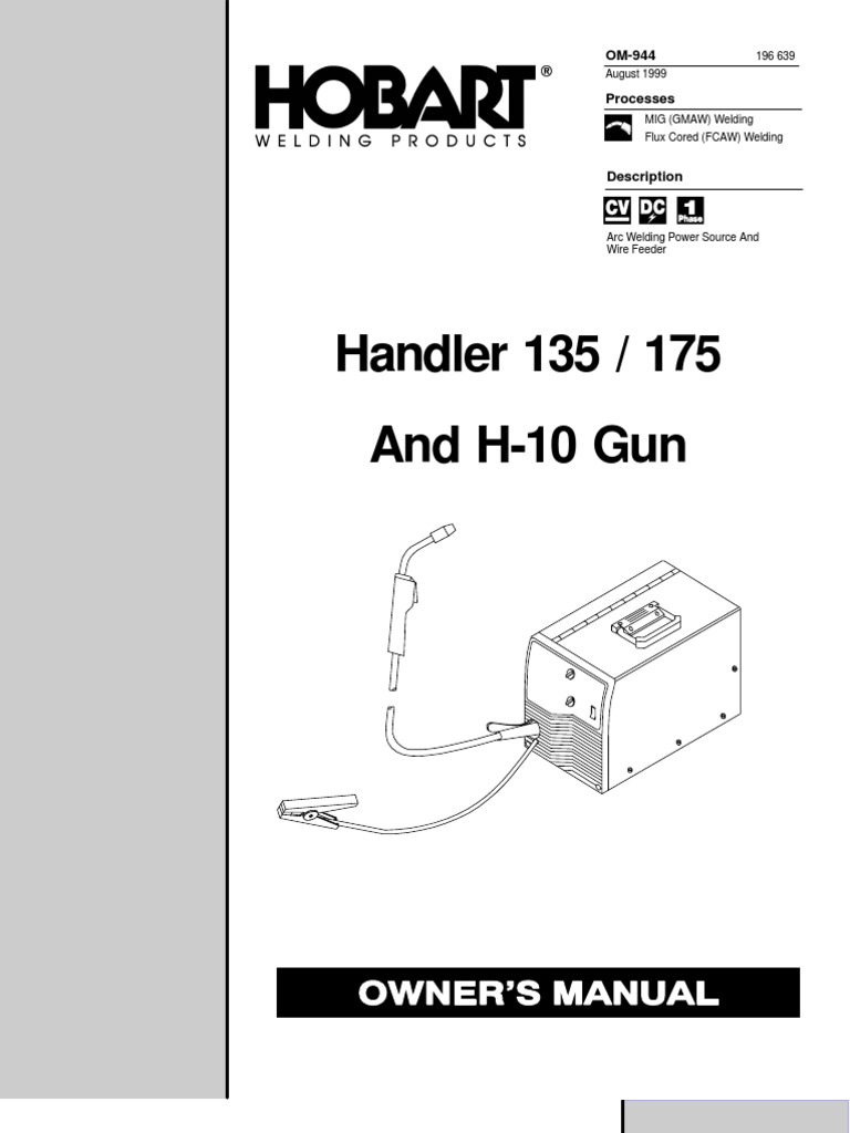 Hobart Handler 175 220 VAC MIG Welder User Manual o944_hob | Welding